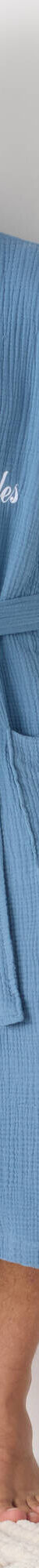 Peignoir col châle mixte triple gaze de coton Colombine®, personnalisable (bleu) Peignoir col châle mixte triple gaze de coton Colombine®, personnalisable (bleu)